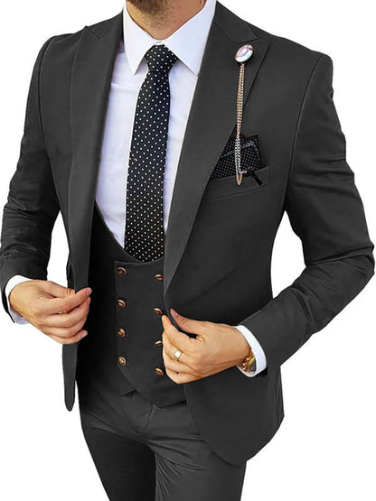 Casual Business Banquet Solid Suit Dress Pants Vest Three Piece Set