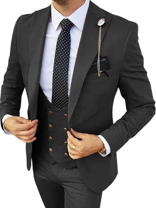 Casual Business Banquet Solid Suit Dress Pants Vest Three Piece Set