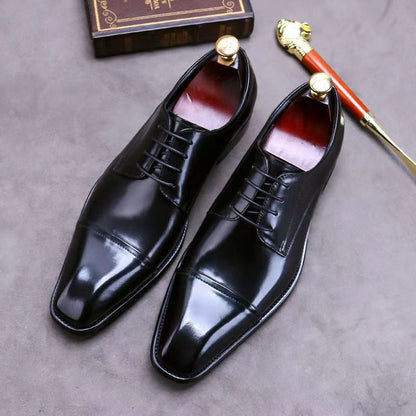 Men's Stylish Stereoscopic Square Toe Patchwork Lace-up Oxford Leather Shoes