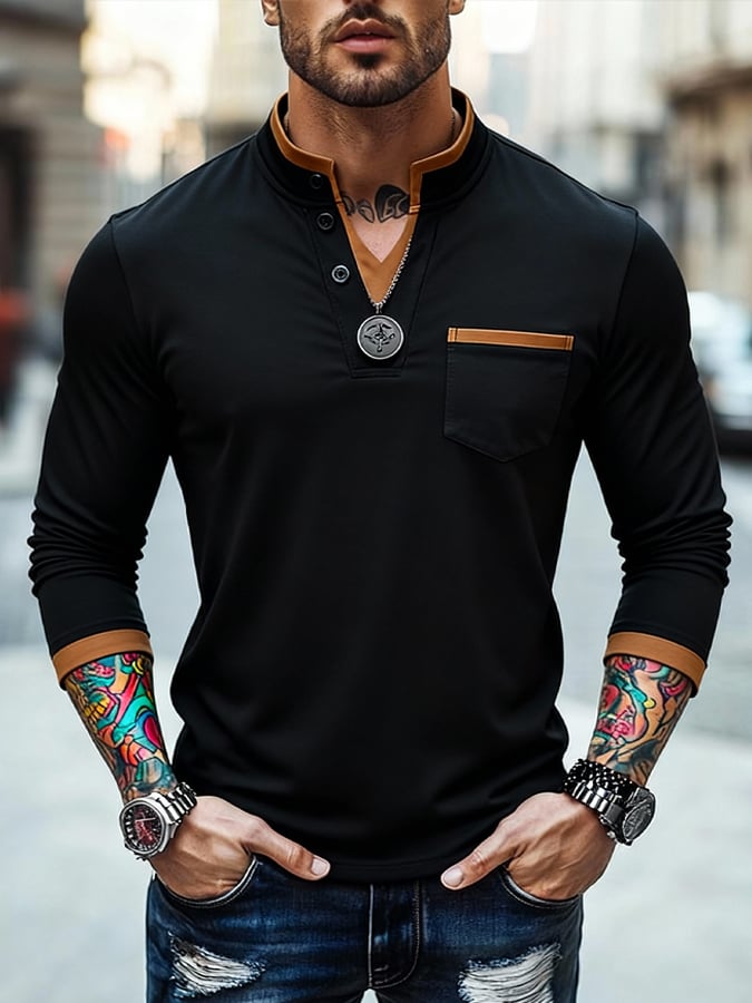 Men's Vintage-Style Basic Patchwork T-Shirt
