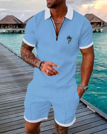 Suitmens Men's Daily Casual Collar Zipper Polo Shirt Set 213