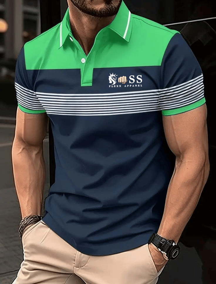 Men's Business Logo Button-Down Short Sleeve Polo Shirt