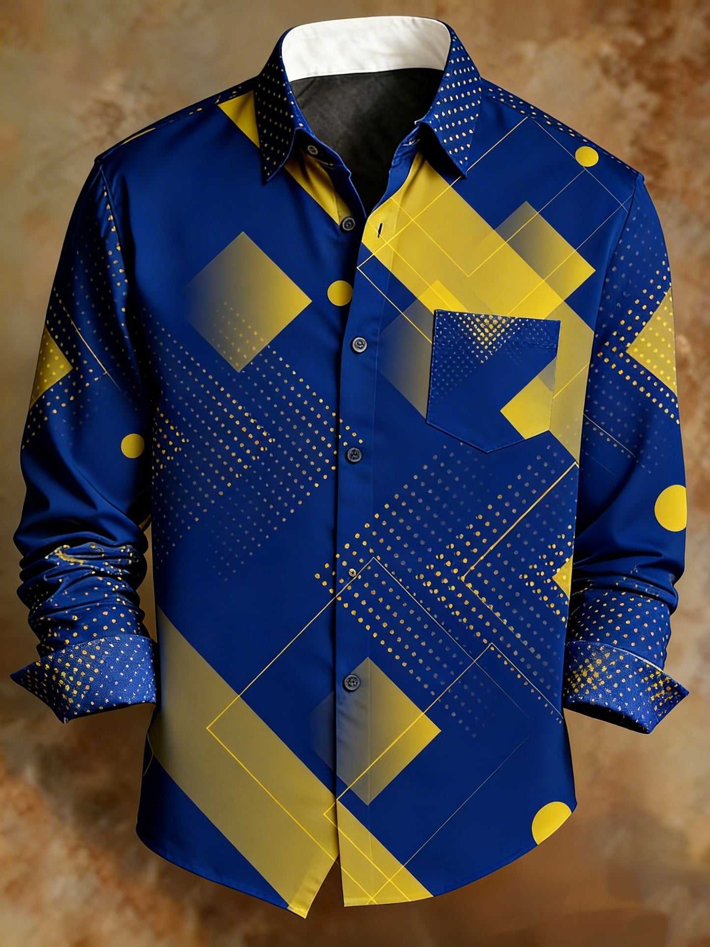 Men's Retro Geometric Patterns Print Business Shirt