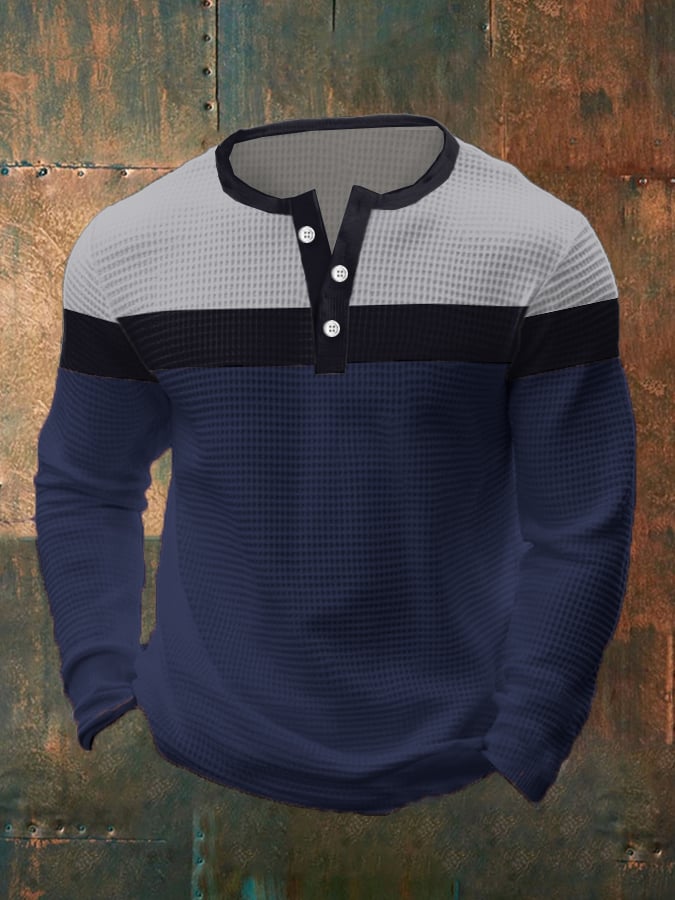 Men's Business Casual Contrast Waffle Henley