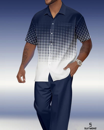 Men's Gradient Print Short Sleeve Shirt Walking Suit 1079