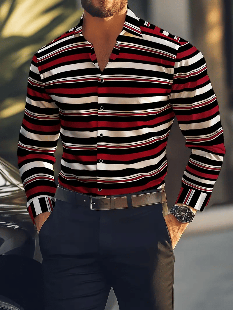 Men's Stripe Print Business Long Sleeve Shirt