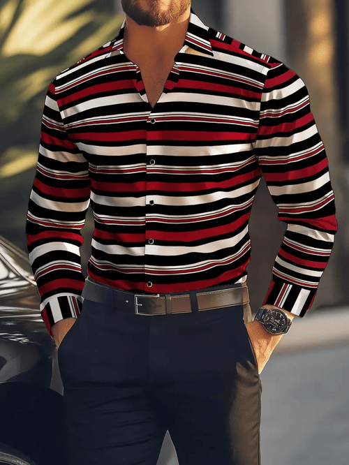 Men's Stripe Print Business Long Sleeve Shirt