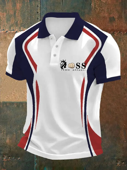 Men's Retro Letter Print Casual Polo Shirt