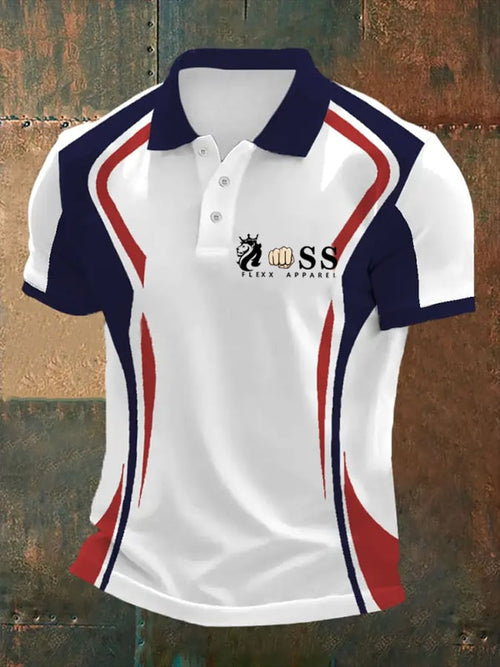 Men's Retro Letter Print Casual Polo Shirt