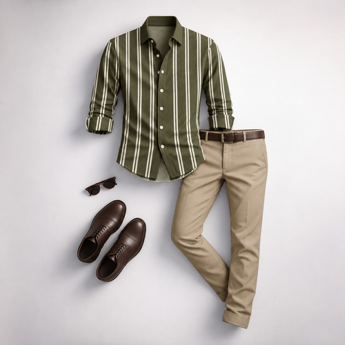 Men's Striped Long-Sleeve Shirt and Pants Set