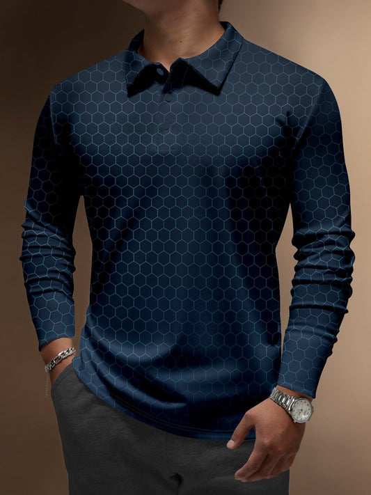 Men's Business Casual Striped Long-Sleeved Polo Shirt