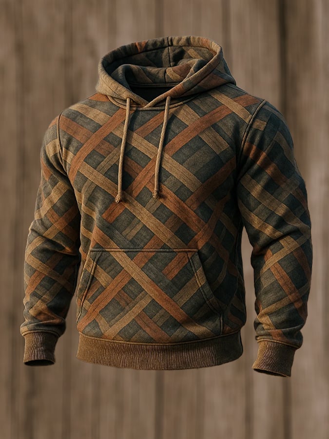 Men's Retro Distressed Color Block Print Casual Long Sleeve Sweatshirt