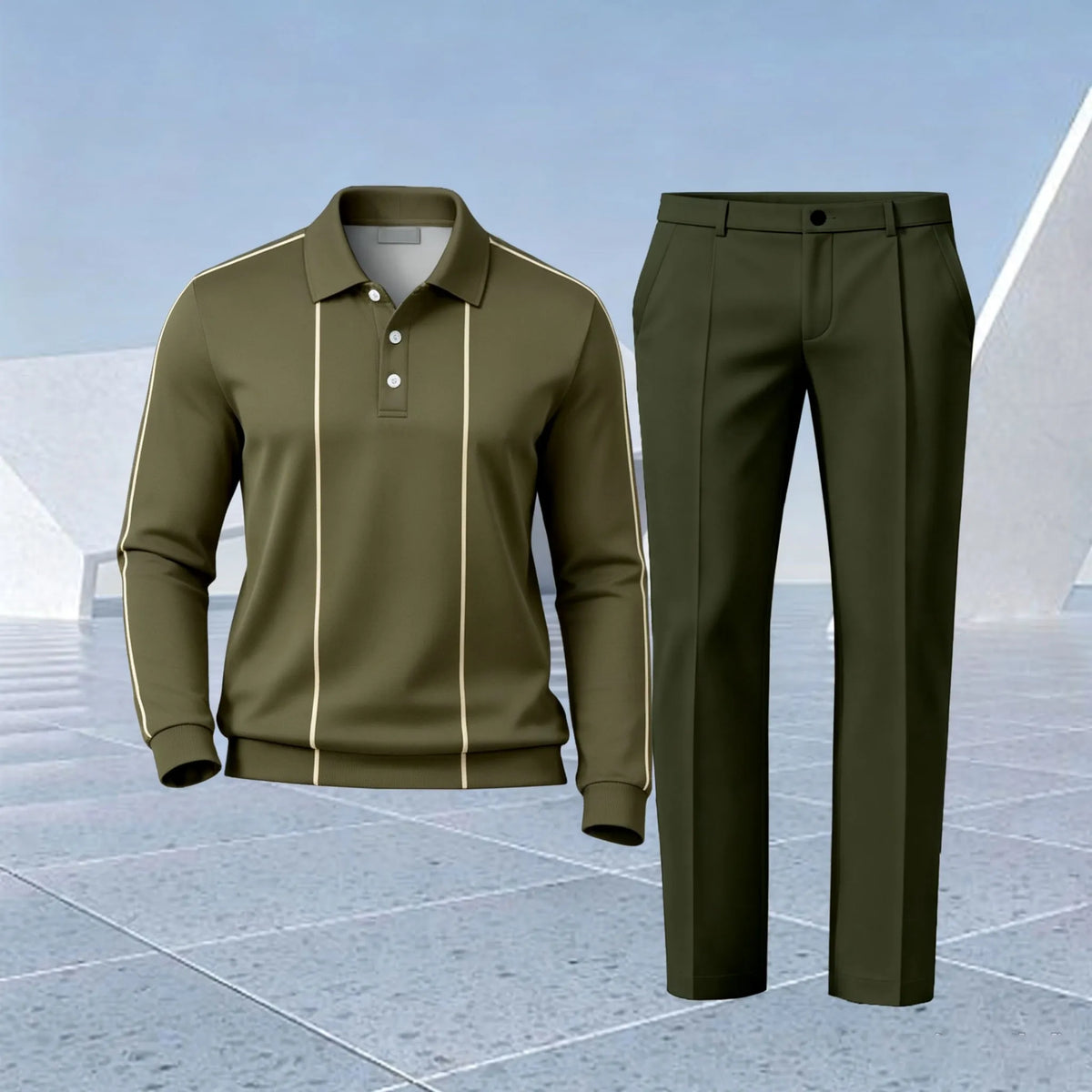 Men's Army Green Polo Shirt and Pants Set