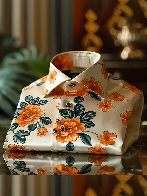 Men's Satin Luxe Print Short Sleeve Button Shirt