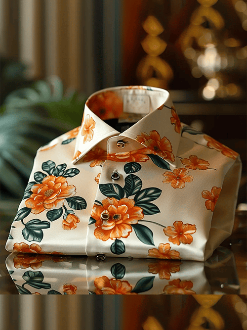Men's Satin Luxe Print Short Sleeve Button Shirt