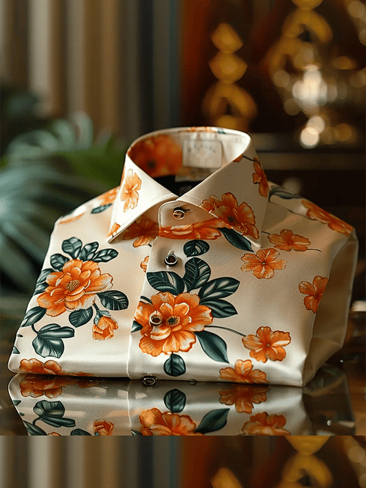 Men's Satin Luxe Print Short Sleeve Button Shirt