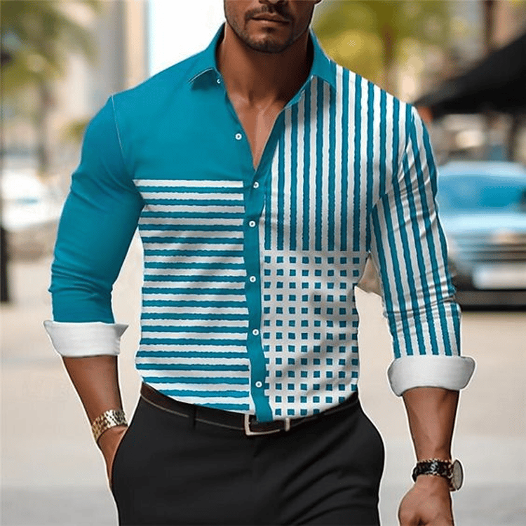 Men's Geometric Design Business Casual Shirt
