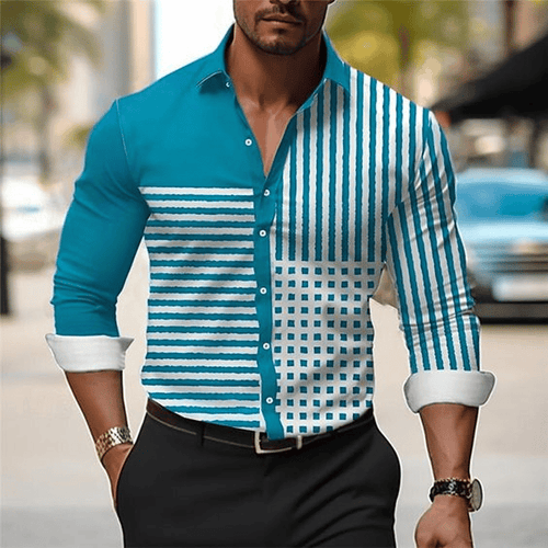 Men's Geometric Design Business Casual Shirt