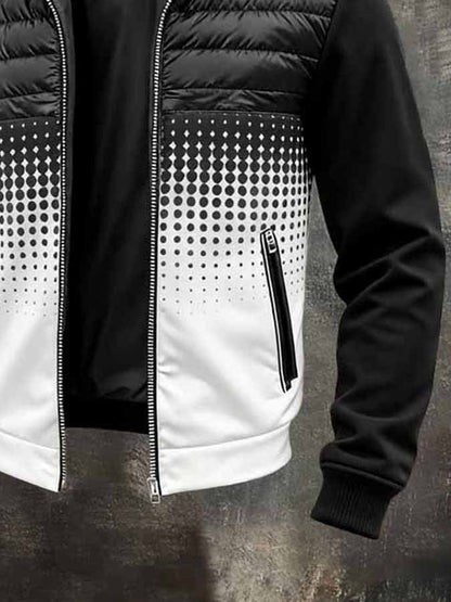 Men's Retro Color-Block Printed Patchwork Outdoor Down Jacket