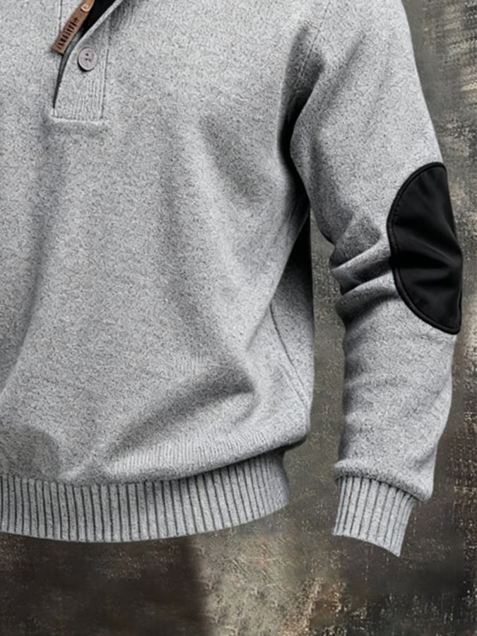 Men'S Vintage Style Color-Block Long-Sleeved Knitted Sweatshirt
