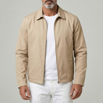 Men's Casual Plain Turndown Collar Slant Pockets Outdoor Zip Up Jacket
