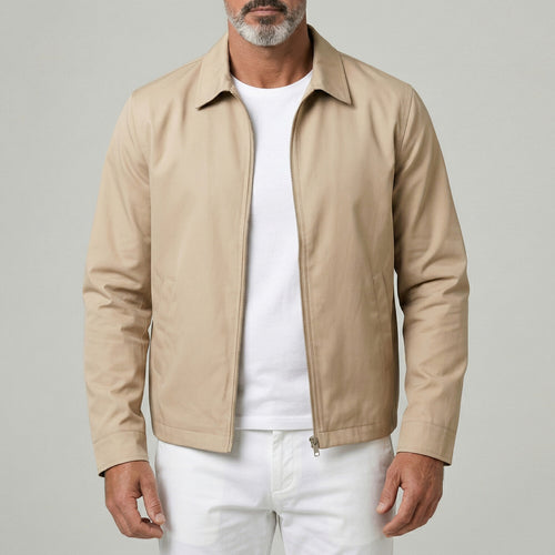 Men's Casual Plain Turndown Collar Slant Pockets Outdoor Zip Up Jacket