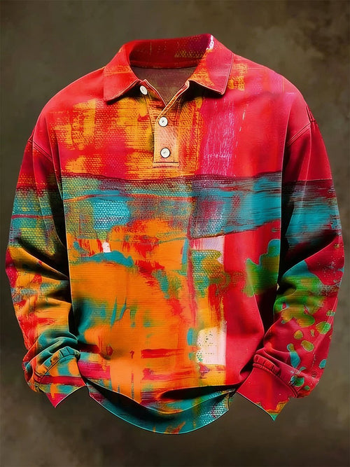Men's Retro Faith Oil Painting Art Long-Sleeved Polo Shirt