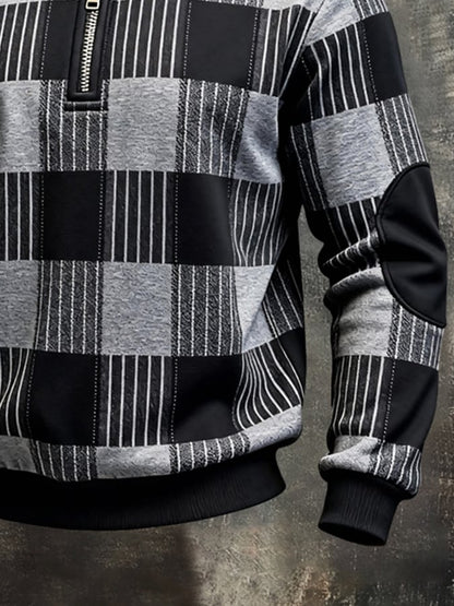Men's Retro Color Block Print Color-Blocked Zip-Up Sweatshirt