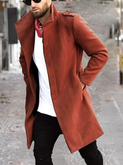 Men's Fashion Casual Standing Collar Double Breasted Faux Wool Coat