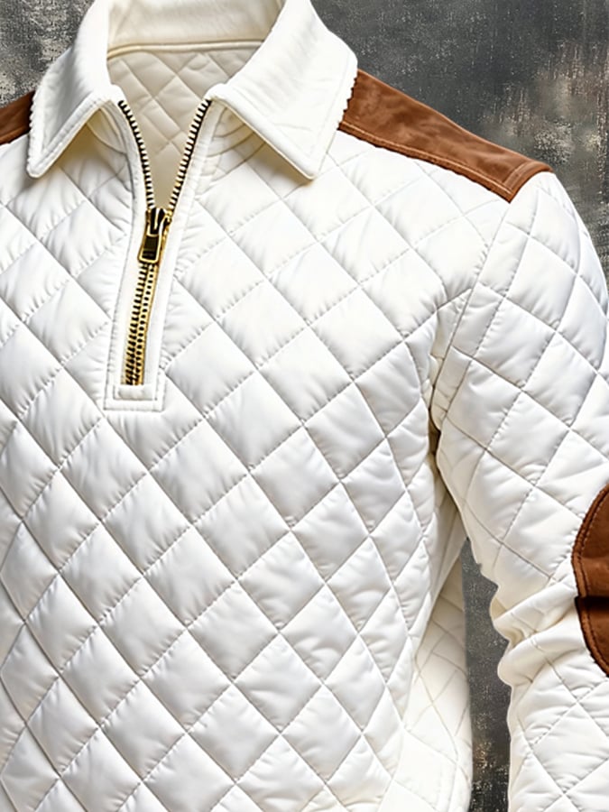 Men's Vintage Style Warm, Padded, Color-Block, Zip-Up Sweatshirt.