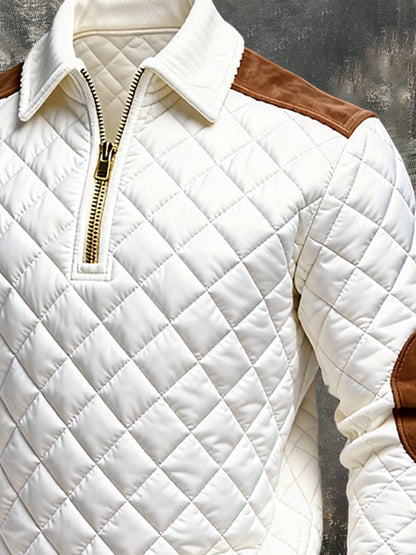 Men's Vintage Style Warm, Padded, Color-Block, Zip-Up Sweatshirt.