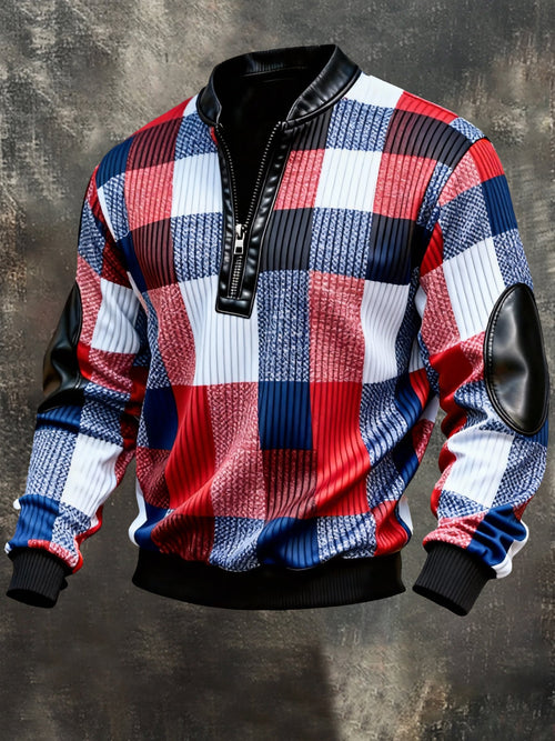 Men's Vintage Color-Block Printed Zip-Up Hoodie