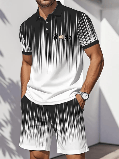 Men's Retro Letter Design Casual Business Comfortable And Breathable Short Sleeve Polo Shirt Suit