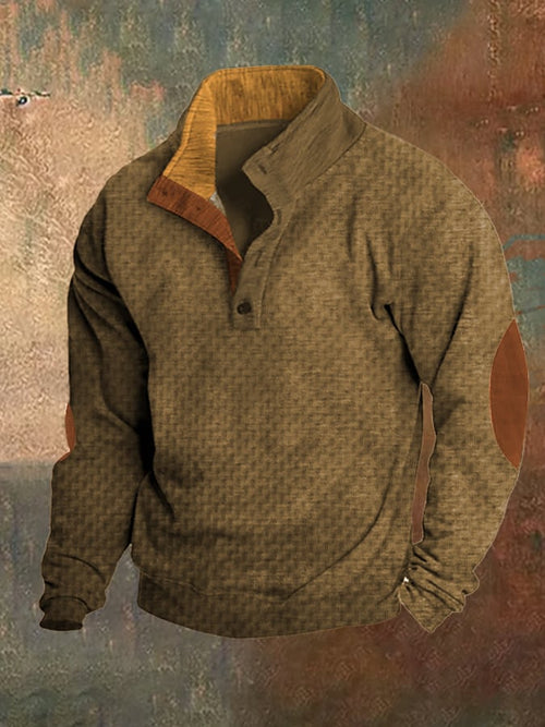 Men's Retro Knitted Jacquard Casual Colorblock Stand Collar Sweatshirt