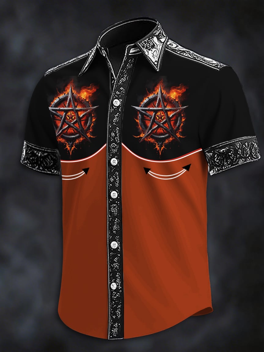Men's dark five-pointed star print casual short-sleeved shirt