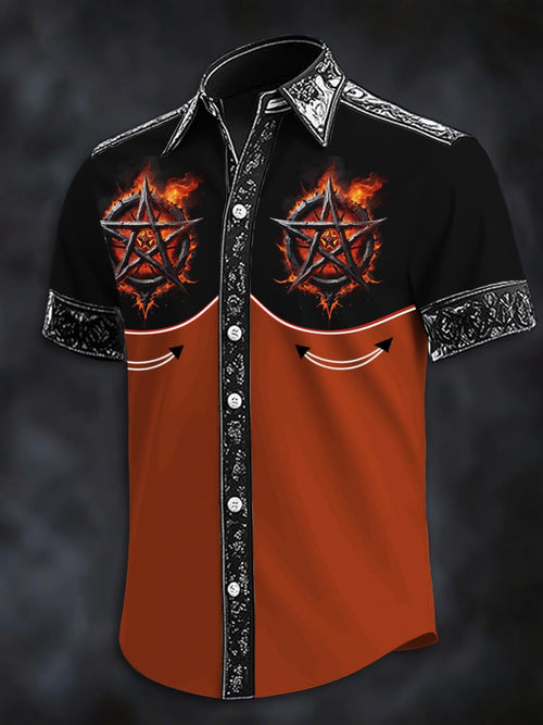 Men's dark five-pointed star print casual short-sleeved shirt