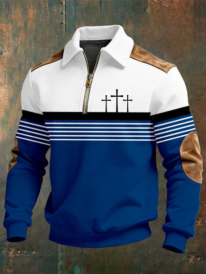 Men's vintage Faith Design Print Casual Zipper Sweatshirt-Fast Shipping