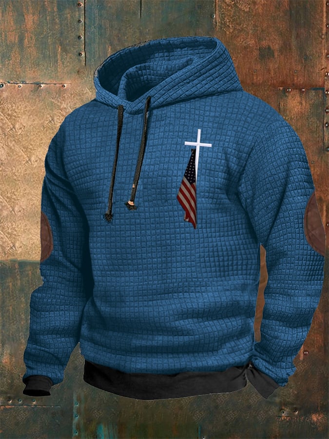 Men's Casual Checkered Faith Print Hooded Sweatshirt