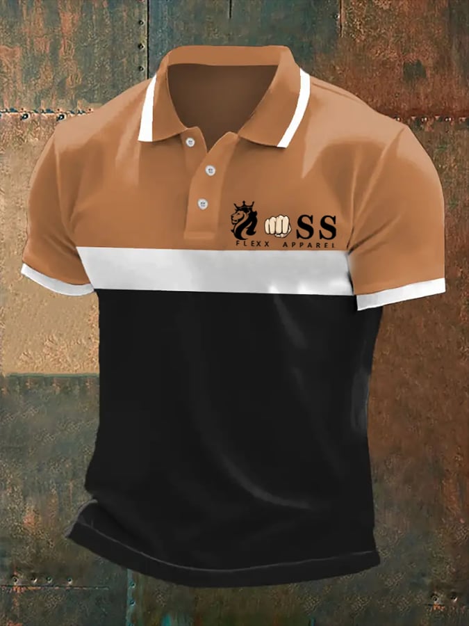 Men's Retro Letter Print Casual Polo Shirt