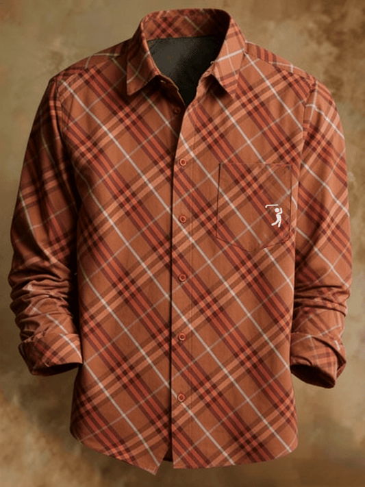 Men's Retro Striped Plaid Pattern Print Shirt