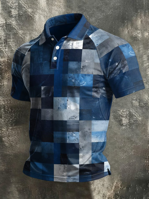 Men's Retro Abstract Art Print Casual Polo Shirt