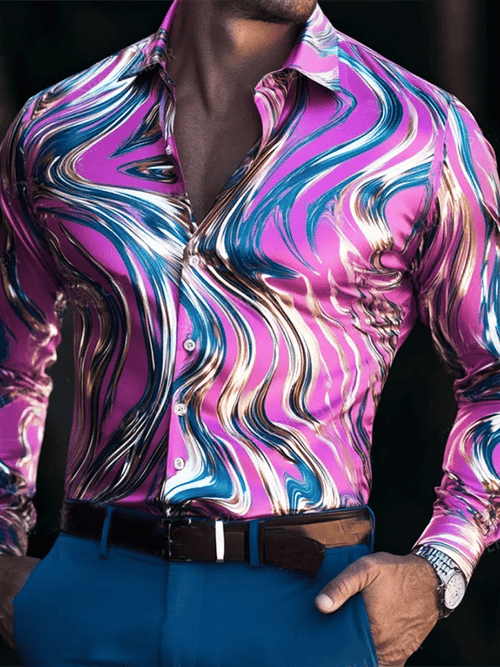 Men's Vintage Print Long Sleeve Shirt