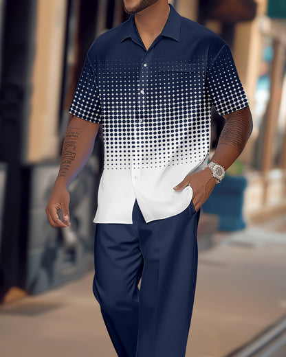 Men's Gradient Print Short Sleeve Shirt Walking Suit 1079