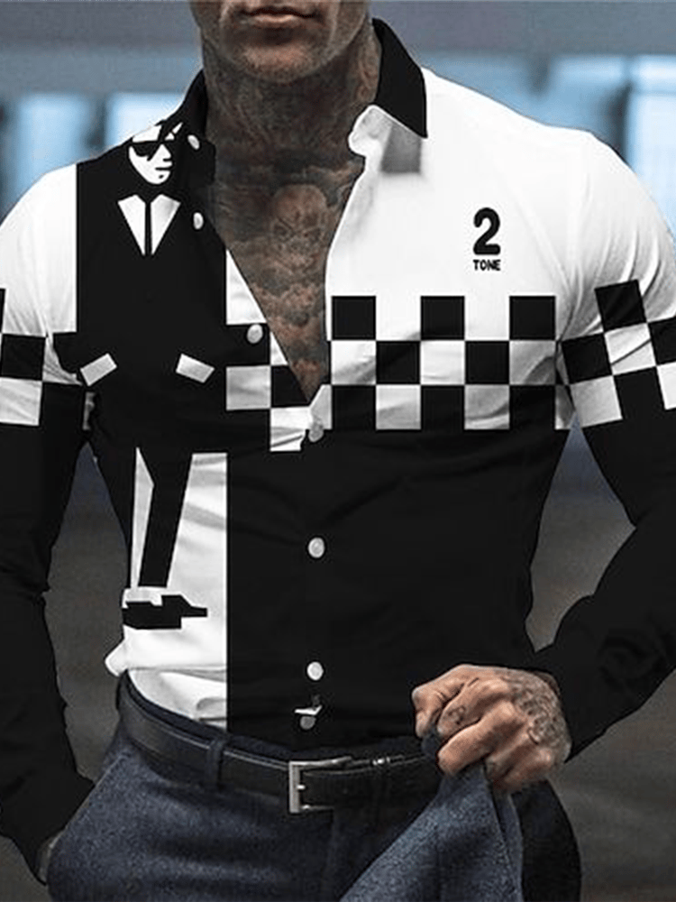 Men's Plaid Business Long Sleeve Shirt