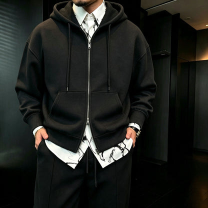 Men's Casual Hooded Cardigan Jacket and Pants Two-Piece Set