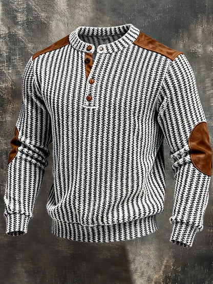 Men's Vintage-Style Color-Block Comfortable Henley Sweatshirt