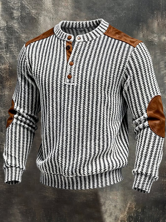 Men's Vintage-Style Color-Block Comfortable Henley Sweatshirt