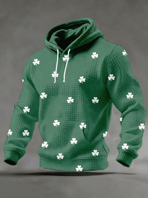 Men's St. Patrick Print Checkered Fabric Hooded Sweatshirt