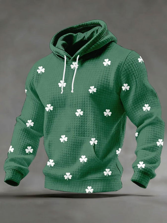 Men's St. Patrick Print Checkered Fabric Hooded Sweatshirt