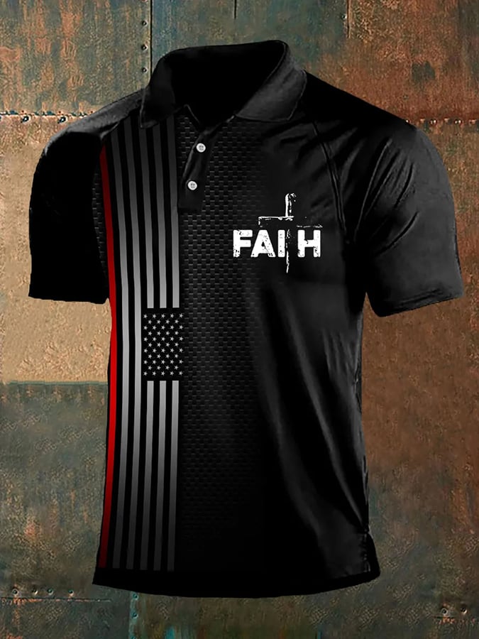 Men's Vintage Flag Faith Print Polo Shirt